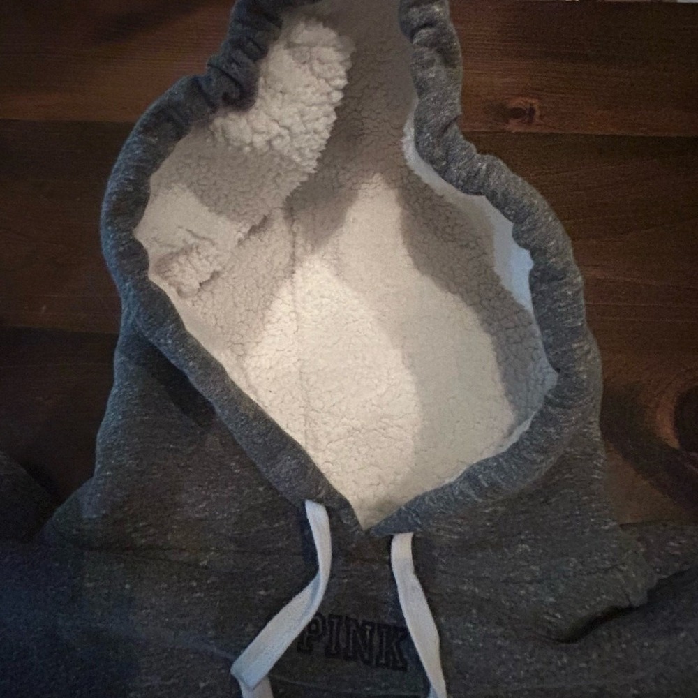 PINK Victoria's Secret Gray Fleece Lined Hoodie Sweatshirt Casual Comfy Sz Small - Picture 4 of 8